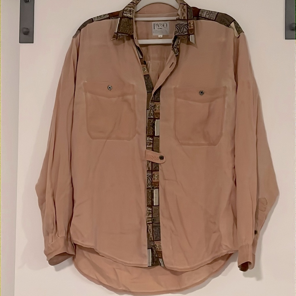 Passo Homme Button Down Faded Patterned Rust MEDIUM Men’s Shirt Italian Rayon